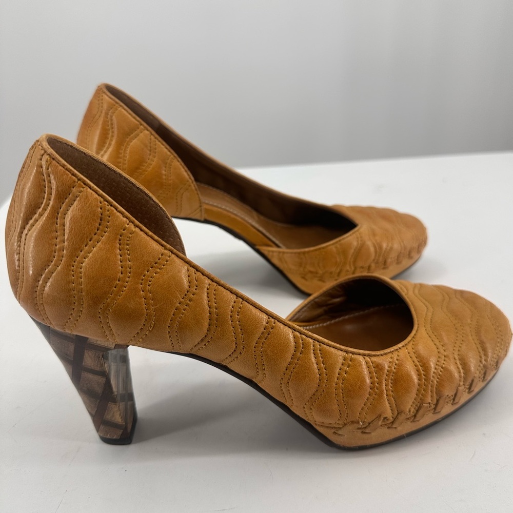 Anthropologie Schuler & Sons Tan Leather Pumps Heels Platform Heel Size 6.5